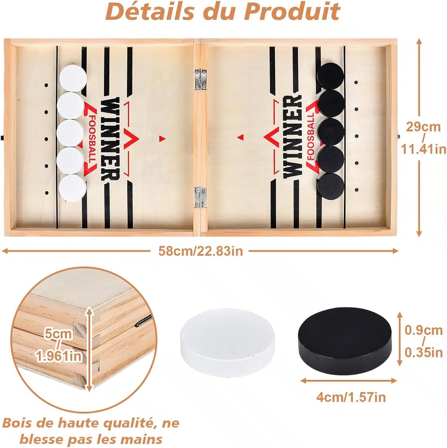 Jeu de Table de Hockey Portable en Bois