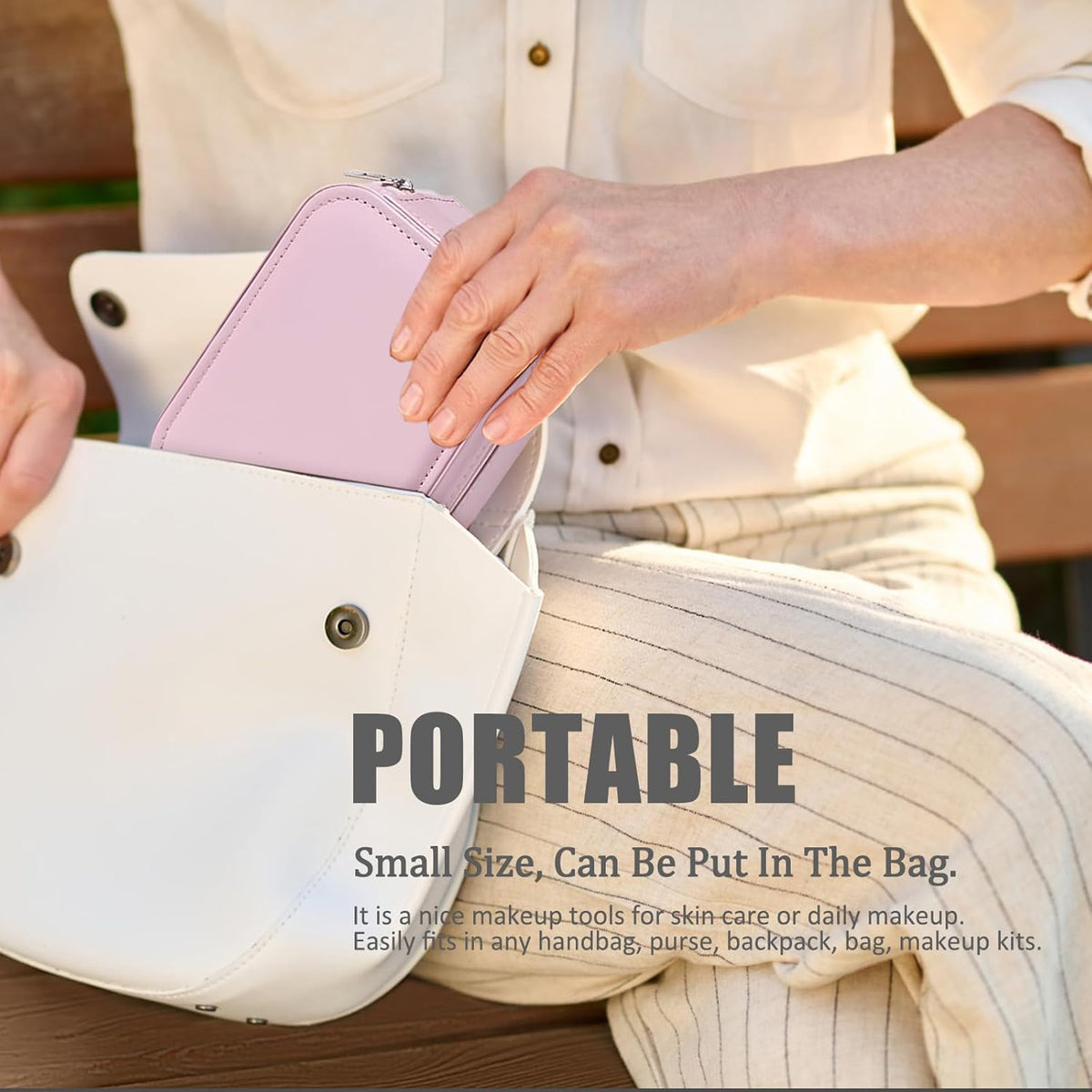 Trousse de maquillage de voyage portable avec miroir LED 3 couleurs