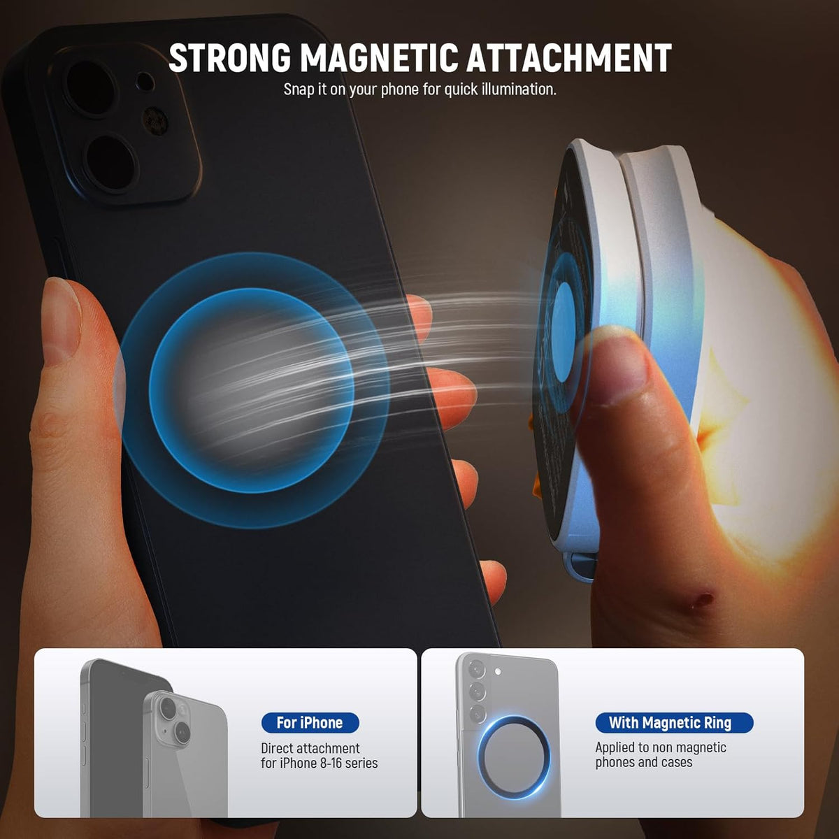 Éclairage magnétique selfie pliable pour Téléphone avec Support/Miroir pour photo